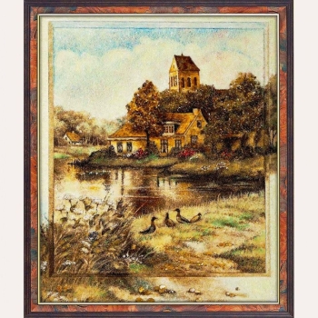 Tranh Hổ Phách Nga bầy vịt trên hồ